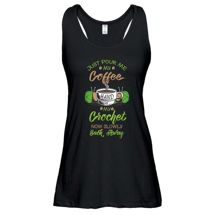 Just Pour Me My Coffee Hand Me My Crochet Crocheting Ladies Essential Flowy Tank