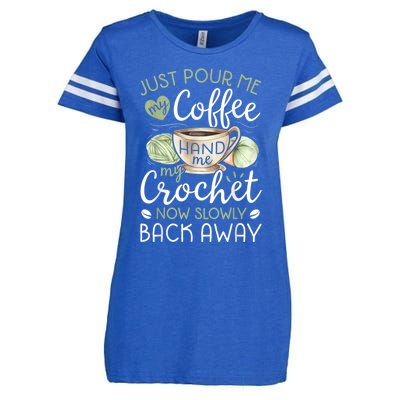 Just Pour Me My Coffee Hand Me My Crochet Funny Crocheting Enza Ladies Jersey Football T-Shirt