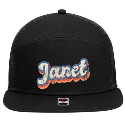 Janet Personalized Name Custom Lettering 70S 7 Panel Mesh Trucker Snapback Hat
