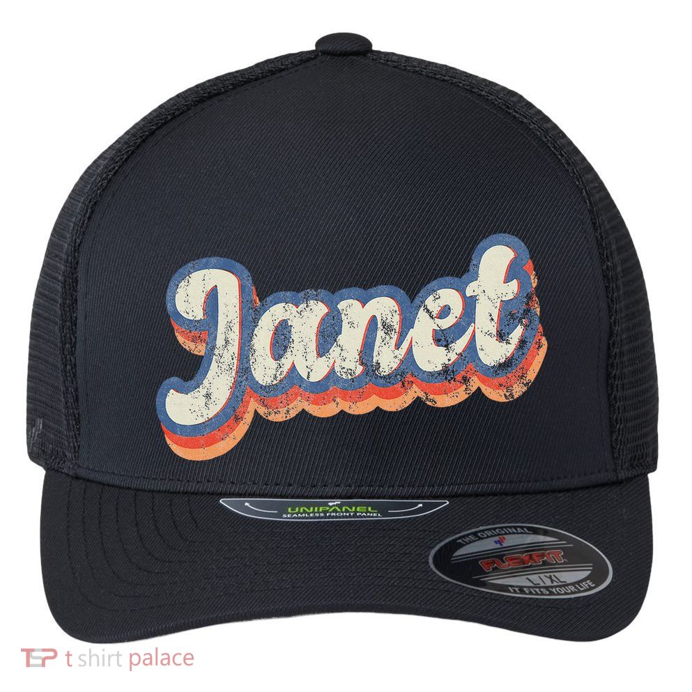 Janet Personalized Name Custom Lettering 70S Flexfit Unipanel Trucker Cap