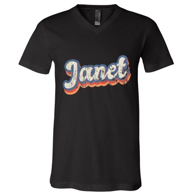 Janet Personalized Name Custom Lettering 70S V-Neck T-Shirt