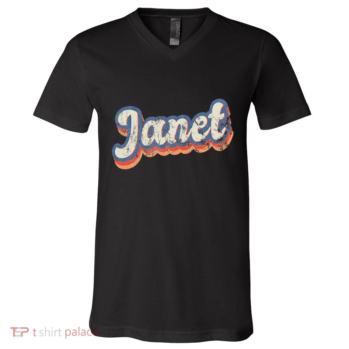 Janet Personalized Name Custom Lettering 70S V-Neck T-Shirt