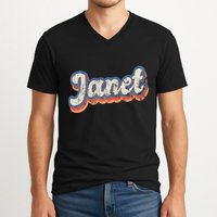 Janet Personalized Name Custom Lettering 70S V-Neck T-Shirt