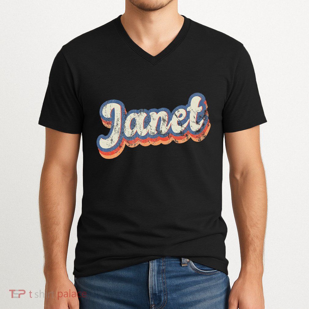 Janet Personalized Name Custom Lettering 70S V-Neck T-Shirt