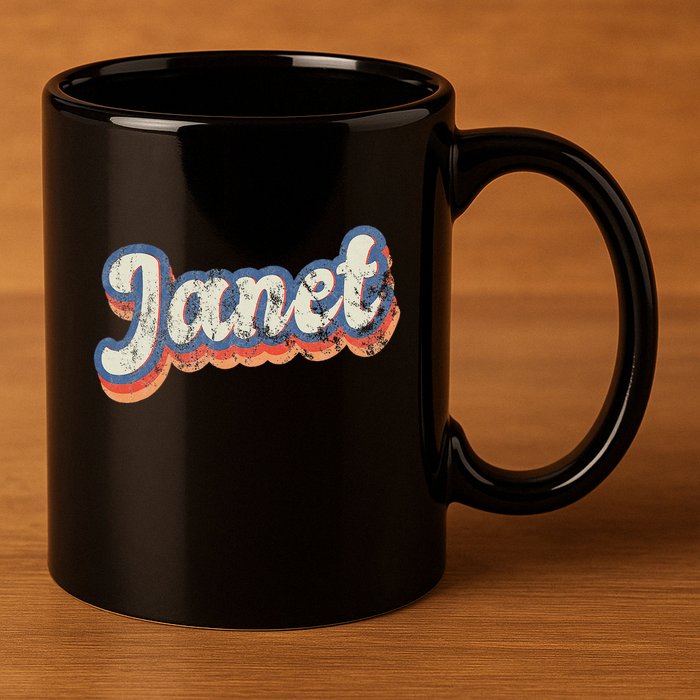 Janet Personalized Name Custom Lettering 70S 11oz C Handle Ceramic Mug