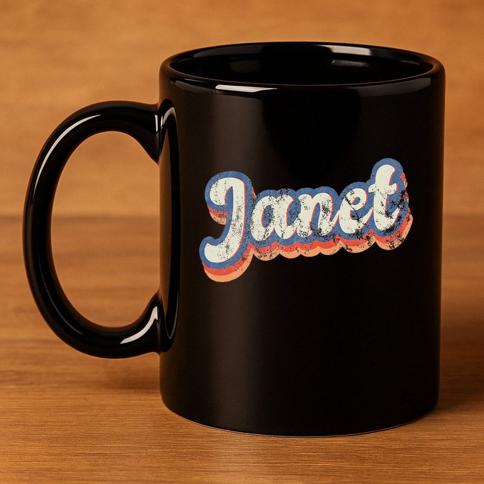 Janet Personalized Name Custom Lettering 70S 11oz C Handle Ceramic Mug