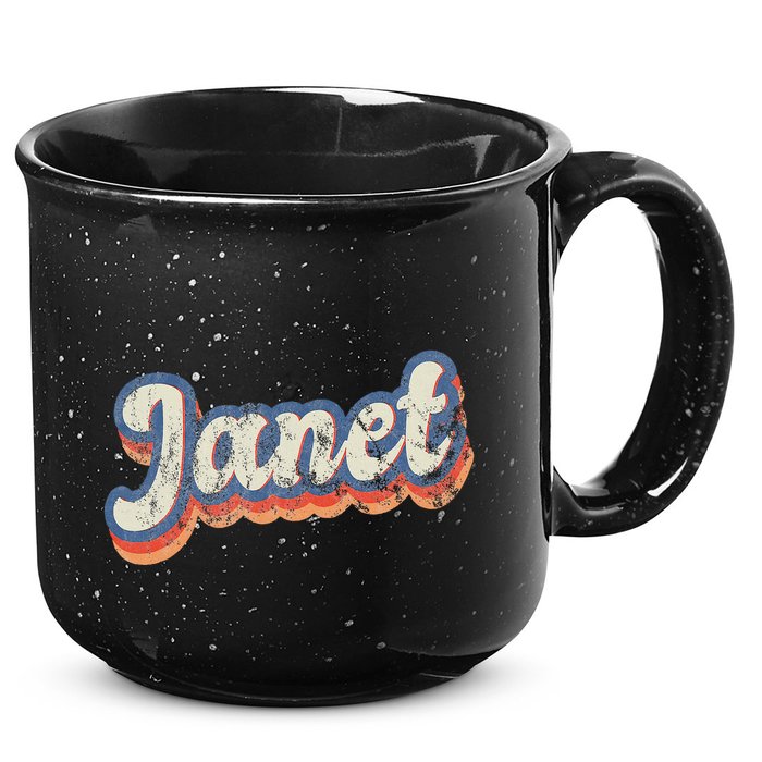 Janet Personalized Name Custom Lettering 70S 15oz Campfire Ceramic Mug