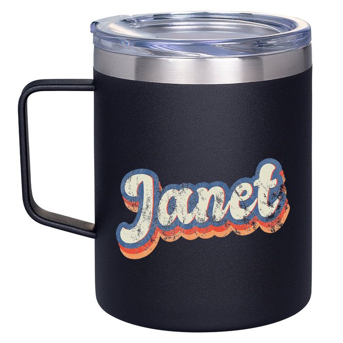 Janet Personalized Name Custom Lettering 70S 12oz Stainless Steel Coffee Mug