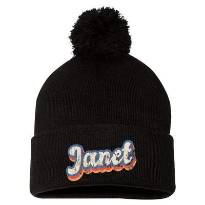 Janet Personalized Name Custom Lettering 70S Pom Pom 12in Knit Beanie