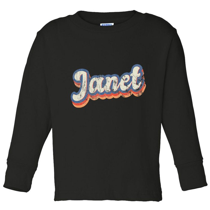 Janet Personalized Name Custom Lettering 70S Toddler Long Sleeve Shirt