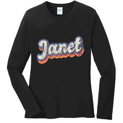 Janet Personalized Name Custom Lettering 70S Ladies Long Sleeve Shirt