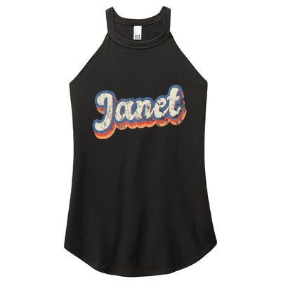 Janet Personalized Name Custom Lettering 70S Women's Perfect Tri Rocker Tank