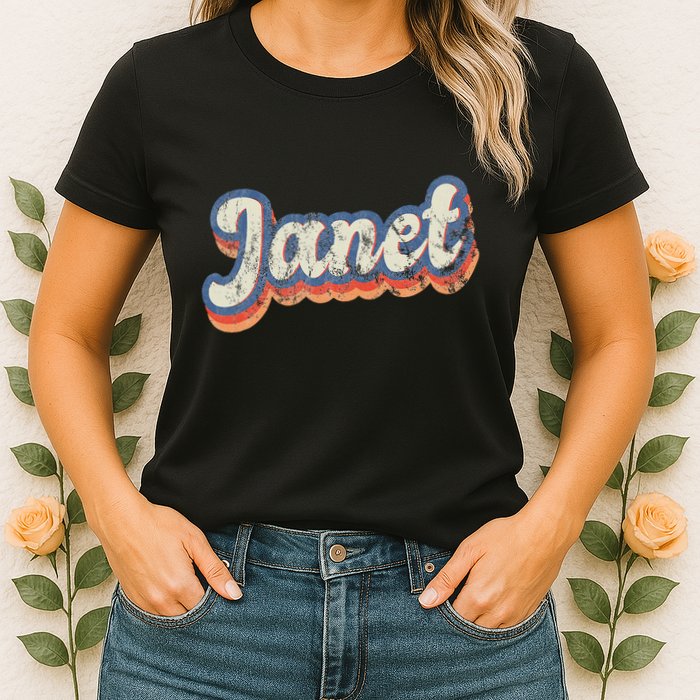 Janet Personalized Name Custom Lettering 70S Womens T-Shirt