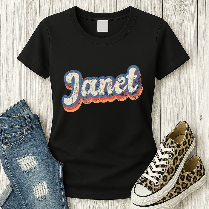 Janet Personalized Name Custom Lettering 70S Womens T-Shirt