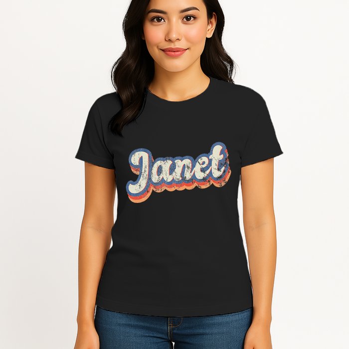 Janet Personalized Name Custom Lettering 70S Womens T-Shirt
