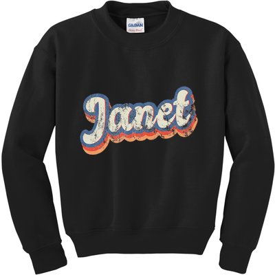 Janet Personalized Name Custom Lettering 70S Kids Sweatshirt