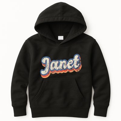 Janet Personalized Name Custom Lettering 70S Kids Hoodie