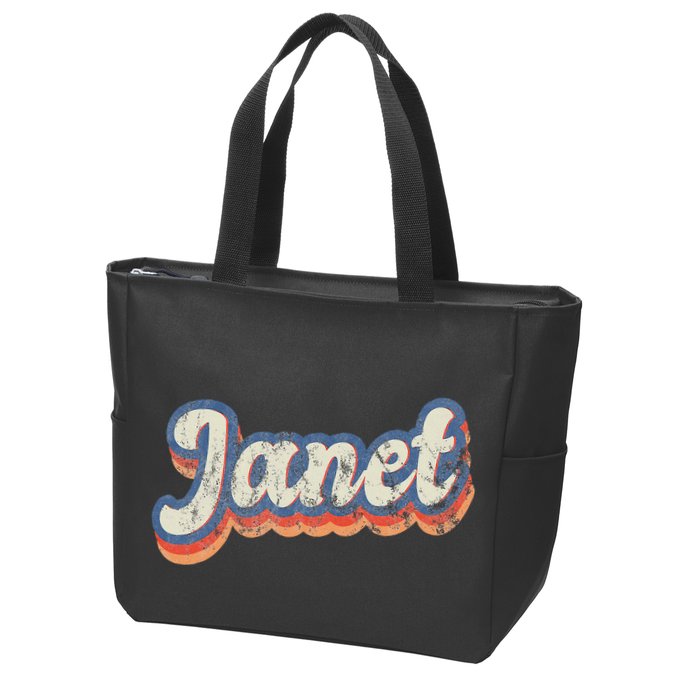 Janet Personalized Name Custom Lettering 70S Zip Tote Bag
