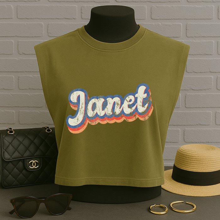 Janet Personalized Name Custom Lettering 70S Garment-Dyed Women's Muscle Tee
