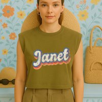 Janet Personalized Name Custom Lettering 70S Garment-Dyed Women's Muscle Tee