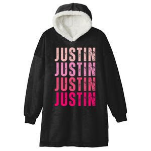 Justin Personalized Name I Love Justin Hooded Wearable Blanket