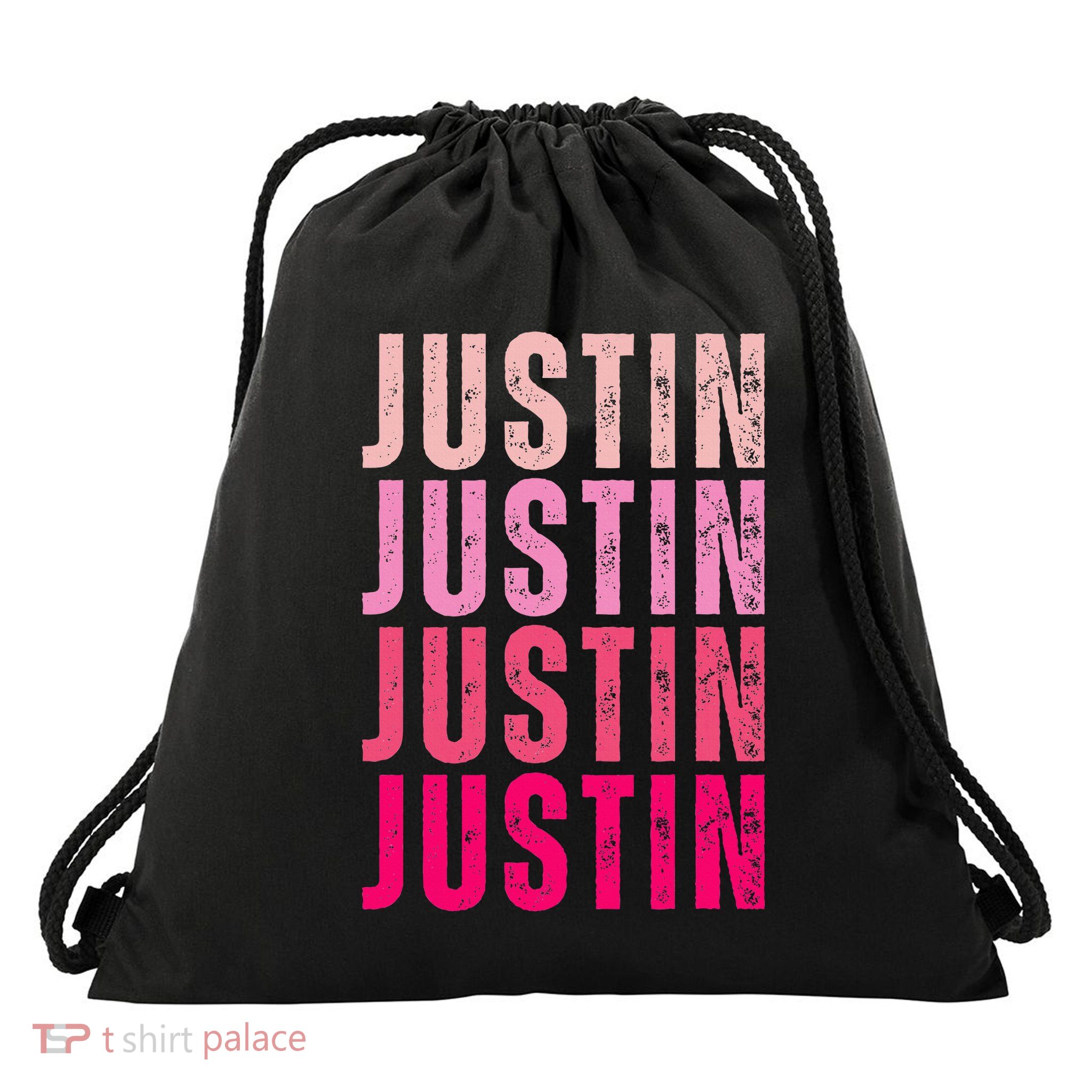 Justin Personalized Name I Love Justin Drawstring Bag