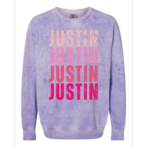 Justin Personalized Name I Love Justin Colorblast Crewneck Sweatshirt