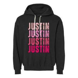 Justin Personalized Name I Love Justin Garment-Dyed Fleece Hoodie