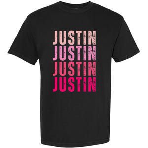 Justin Personalized Name I Love Justin Garment-Dyed Heavyweight T-Shirt