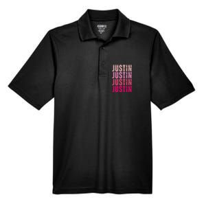 Justin Personalized Name I Love Justin Men's Origin Performance Pique Polo