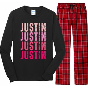 Justin Personalized Name I Love Justin Long Sleeve Pajama Set