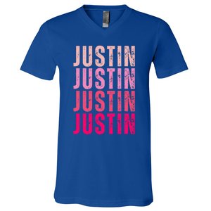 Justin Personalized Name I Love Justin V-Neck T-Shirt