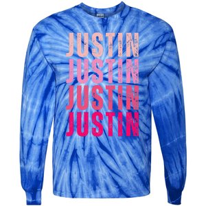 Justin Personalized Name I Love Justin Tie-Dye Long Sleeve Shirt