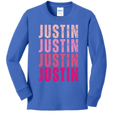 Justin Personalized Name I Love Justin Kids Long Sleeve Shirt