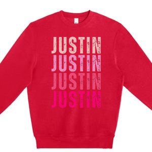 Justin Personalized Name I Love Justin Premium Crewneck Sweatshirt