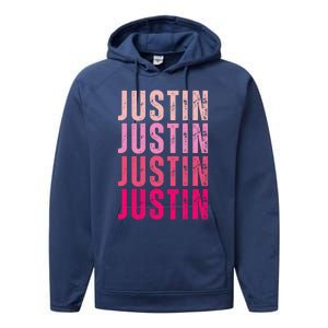 Justin Personalized Name I Love Justin Performance Fleece Hoodie