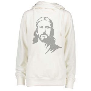 Jesus Portrait Outline Womens Funnel Neck Pullover Hood