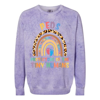 J8w0 Peds Protectors Of Tiny Humans Rainbow Pediatrics Nurse Colorblast Crewneck Sweatshirt