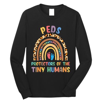 J8w0 Peds Protectors Of Tiny Humans Rainbow Pediatrics Nurse Long Sleeve Shirt