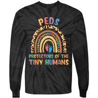 J8w0 Peds Protectors Of Tiny Humans Rainbow Pediatrics Nurse Tie-Dye Long Sleeve Shirt