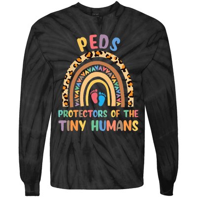 J8w0 Peds Protectors Of Tiny Humans Rainbow Pediatrics Nurse Tie-Dye Long Sleeve Shirt