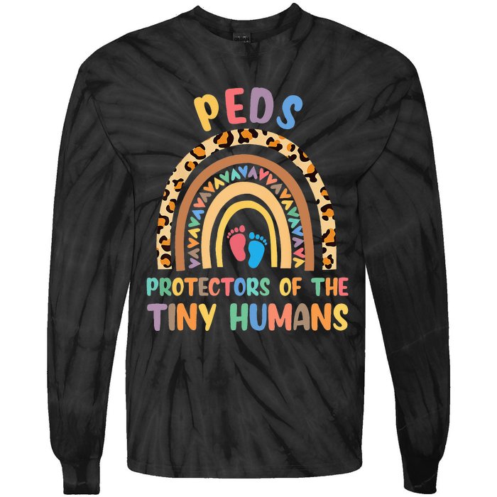 J8w0 Peds Protectors Of Tiny Humans Rainbow Pediatrics Nurse Tie-Dye Long Sleeve Shirt