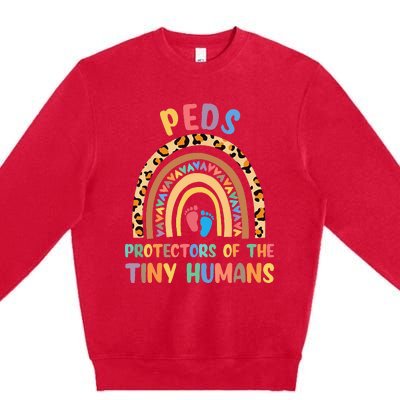 J8w0 Peds Protectors Of Tiny Humans Rainbow Pediatrics Nurse Premium Crewneck Sweatshirt