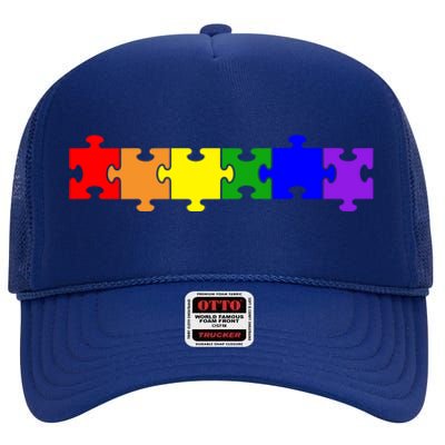 Jigsaw Puzzle Pieces Gift High Crown Mesh Back Trucker Hat