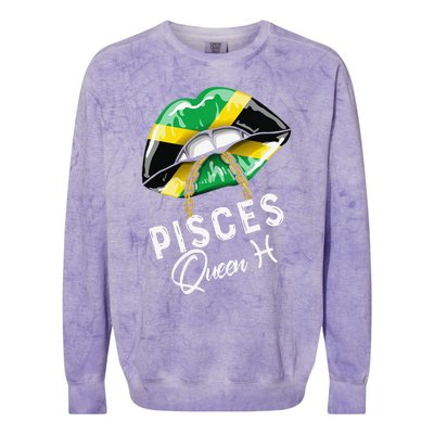 Jamaica Pisces Queen Zodiac Birthday Jamaican Wo Lips Colorblast Crewneck Sweatshirt