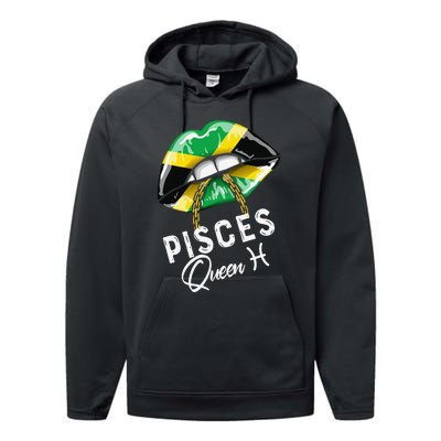 Jamaica Pisces Queen Zodiac Birthday Jamaican Wo Lips Performance Fleece Hoodie