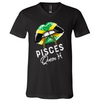 Jamaica Pisces Queen Zodiac Birthday Jamaican Wo Lips V-Neck T-Shirt