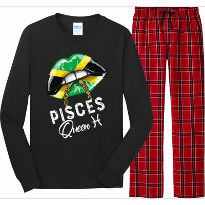 Jamaica Pisces Queen Zodiac Birthday Jamaican Wo Lips Long Sleeve Pajama Set