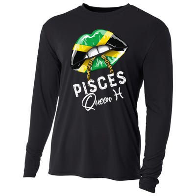 Jamaica Pisces Queen Zodiac Birthday Jamaican Wo Lips Cooling Performance Long Sleeve Crew