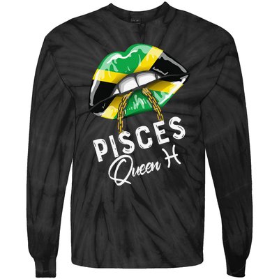 Jamaica Pisces Queen Zodiac Birthday Jamaican Wo Lips Tie-Dye Long Sleeve Shirt